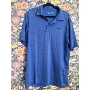 Under Armour Mens Blue Heathered Golf Polo Shirt HeatGear Size XL